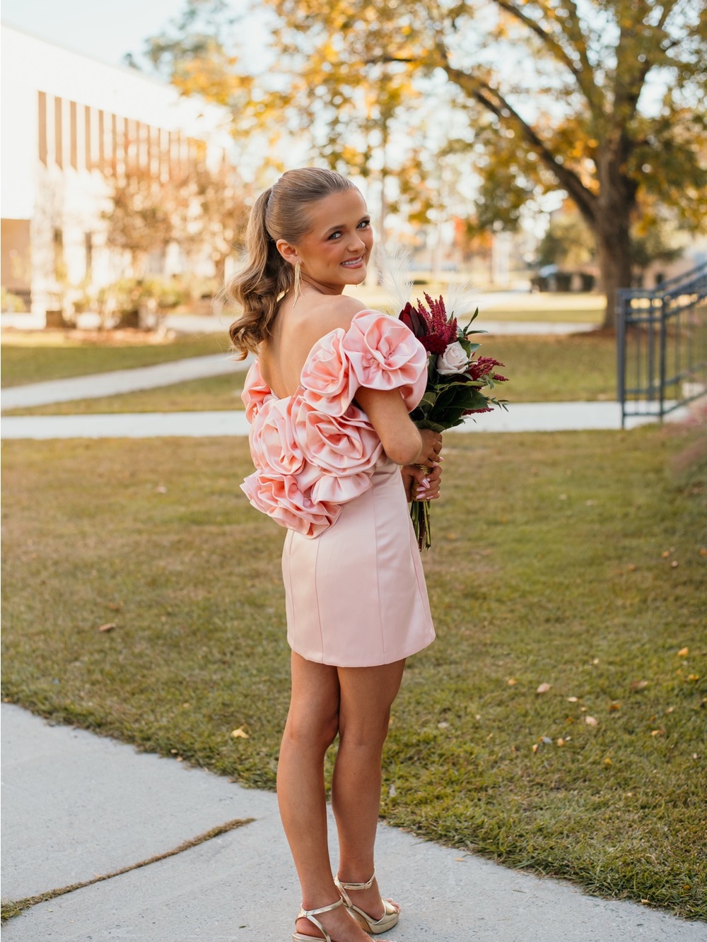 Blush Pink Off-Shoulder Ruffle Sleeve Mini Dress